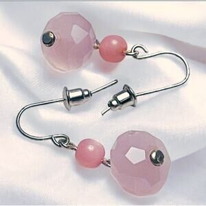 Vintage Faceted Rose Quartz Beads, Sterling Silver Dangle Earrings-NWOT
